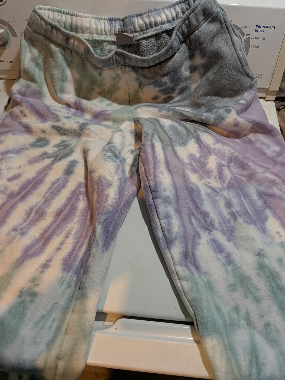 TNA Tie-Dye Track Pants in Pastel Purple, Mint & Gray